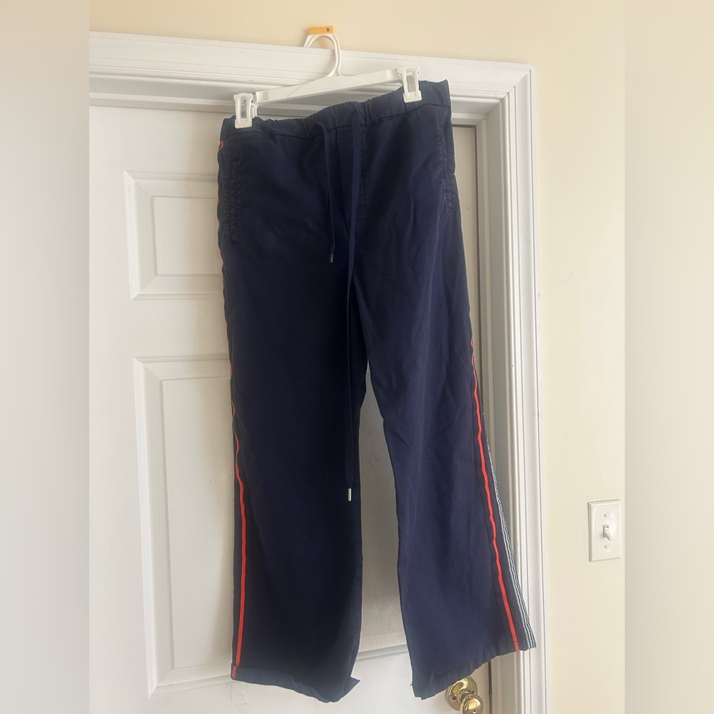 Maeve Navy Wide Leg Pants with Stripe